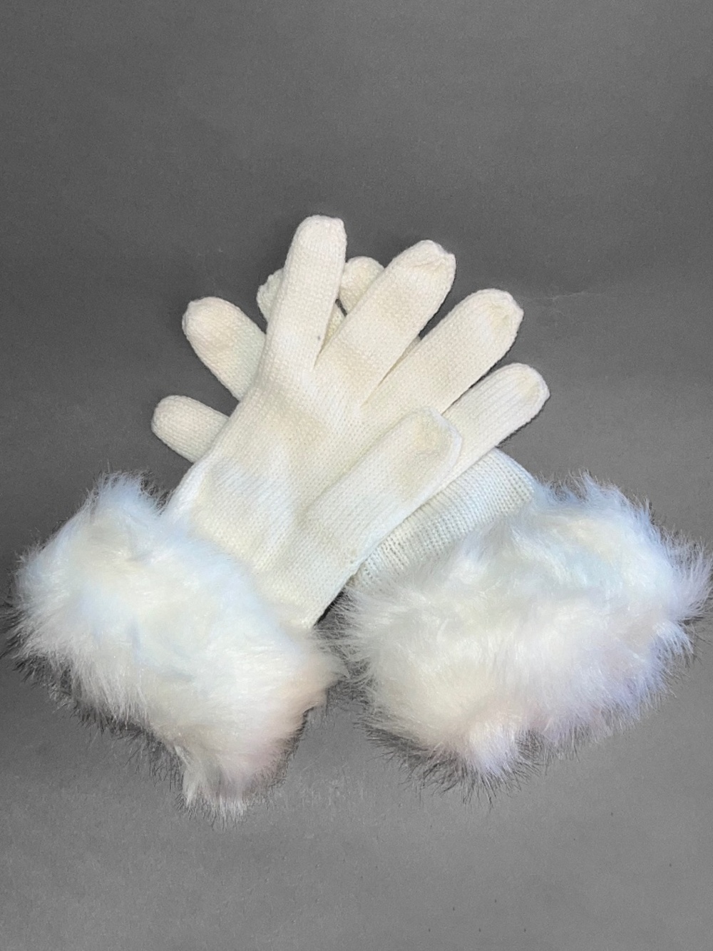 White Faux Fur Gloves